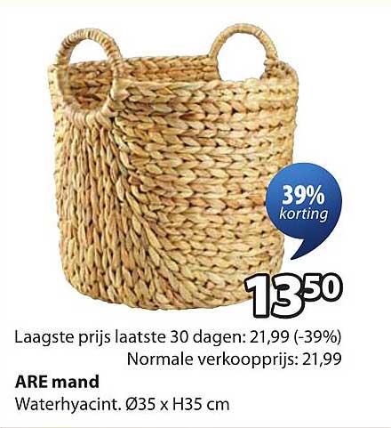 ARE mand Waterhyacint. Ø35 x H35 cm