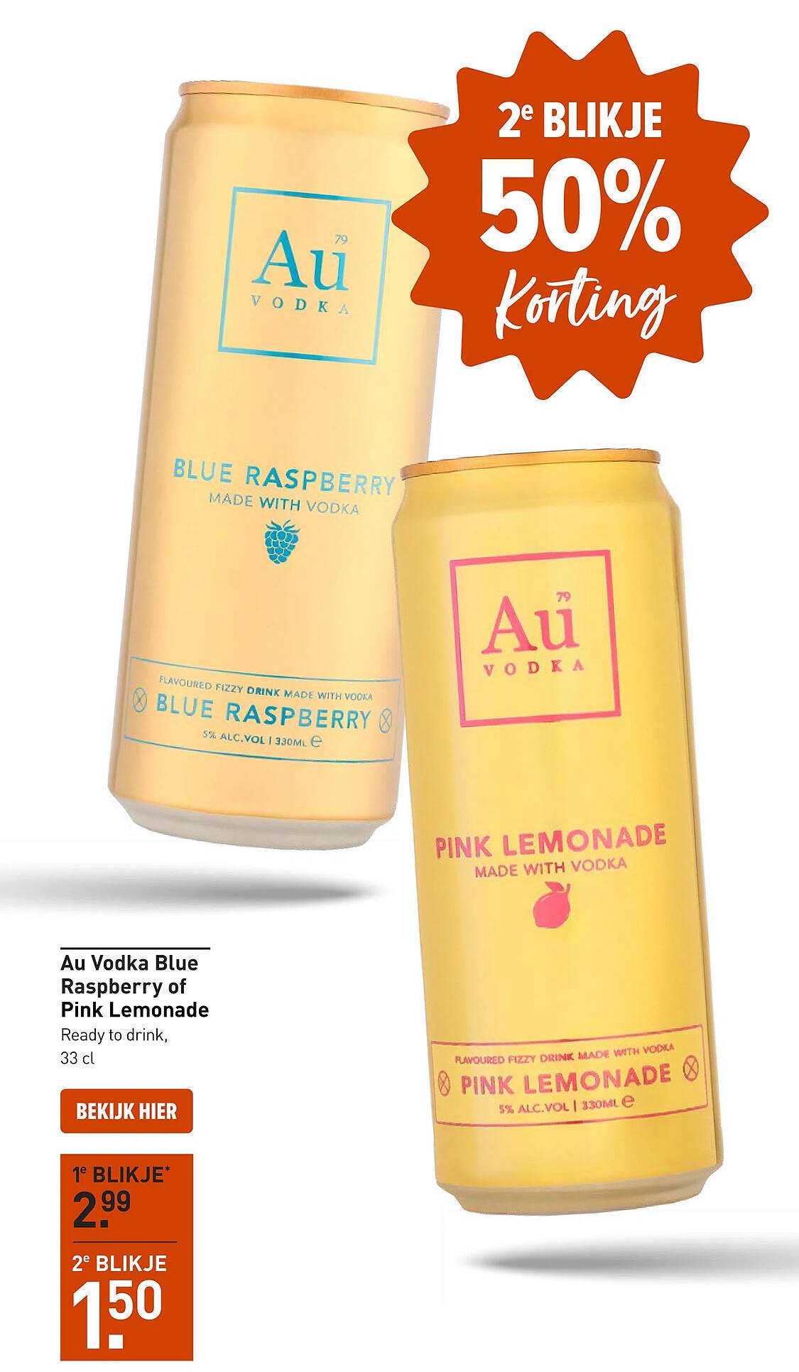 Au Vodka Blue Raspberry of Pink Lemonade 2e blikje 50% korting
