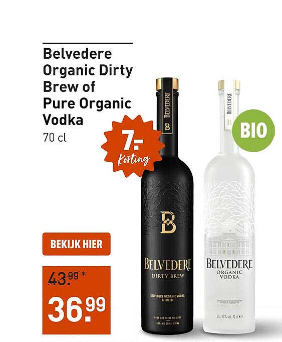 Belvedere Organic Dirty Brew of Pure Organic Vodka 70 cl 7,- Korting