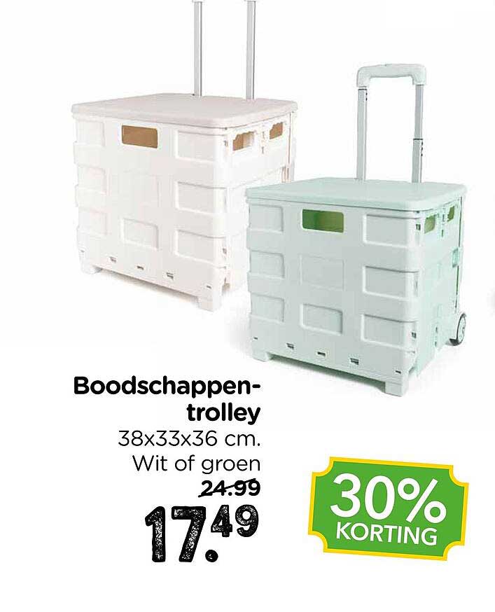 Boodschappen-trolley 38x33x36 cm. Wit of groen 30% KORTING