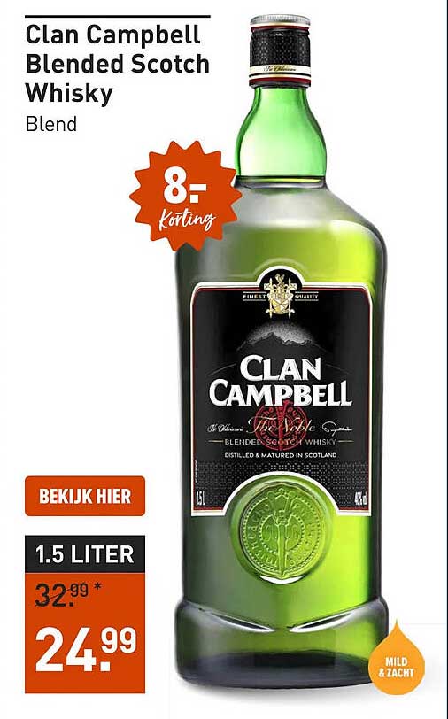 Clan Campbell Blended Scotch Whisky Blend 1.5 liter 8,- korting