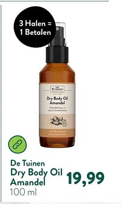 De Tuinen Dry Body Oil Amandel 3 Halen = 1 Betalen
