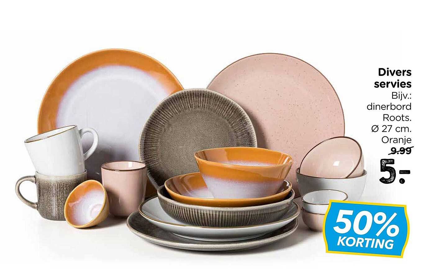 Divers servies Bijv.: dinerbord Roots. Ø 27 cm. Oranje 50% KORTING