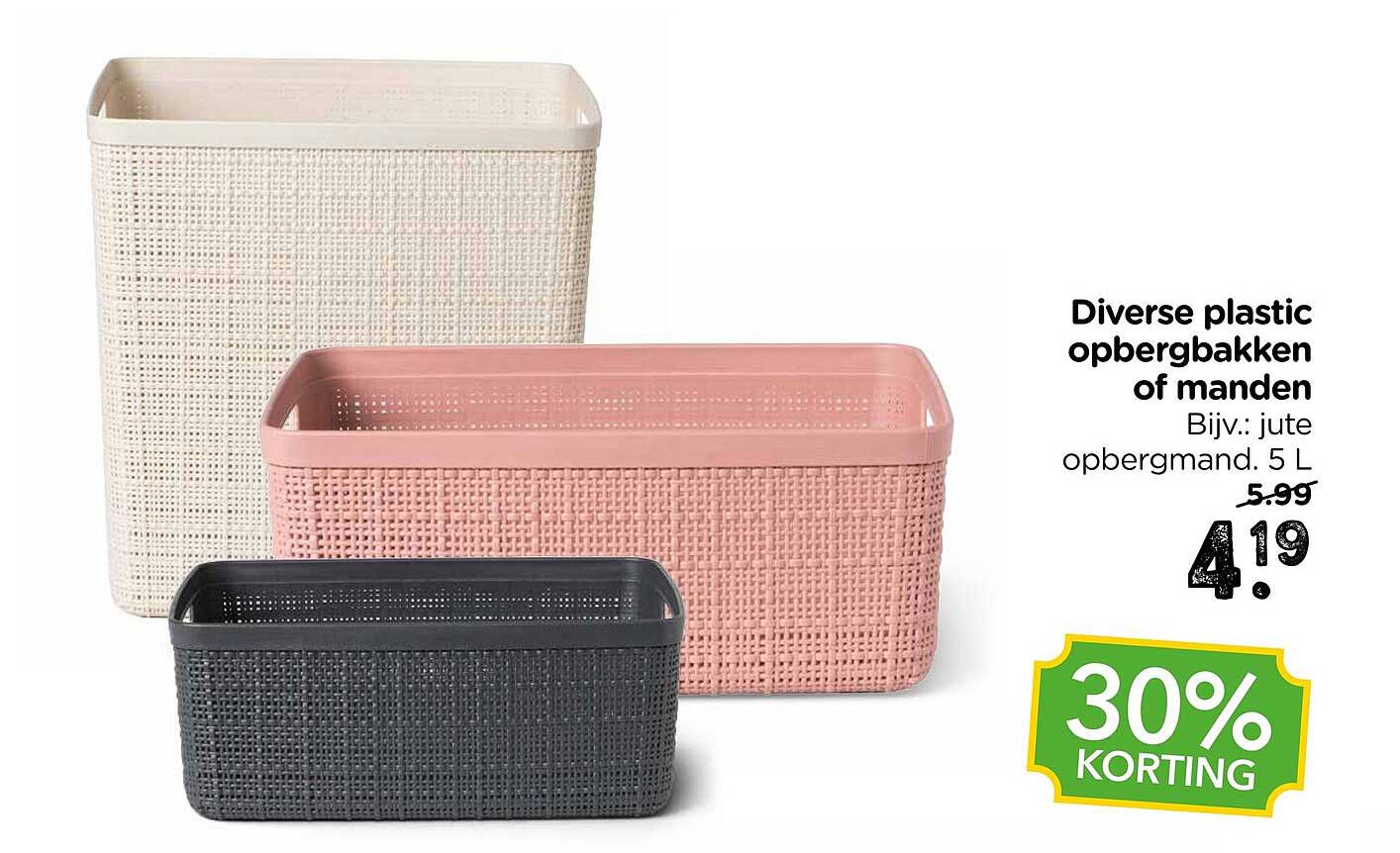 Diverse plastic opbergbakken of manden