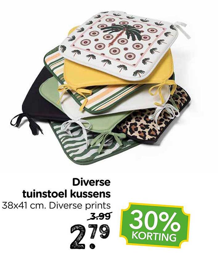 Diverse tuinstoel kussens 38x41 cm. Diverse prints 30% KORTING