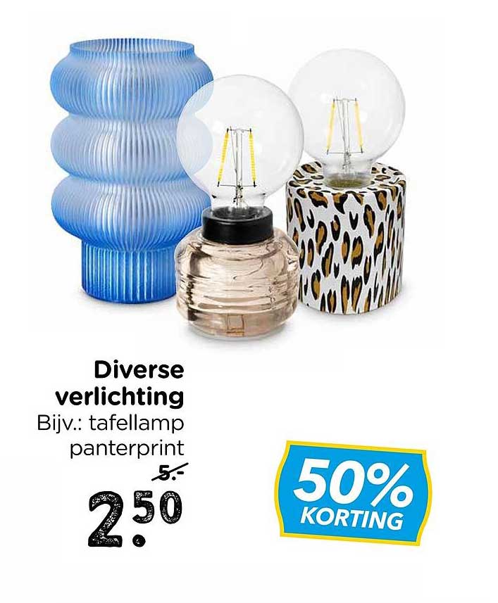 Diverse verlichting Bijv.: tafellamp panterprint 50% KORTING