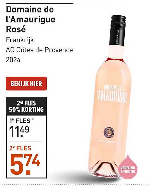 Domaine de l'Amaurigue Rosé Frankrijk, AC Côtes de Provence 2024 2e FLES 50% KORTING
