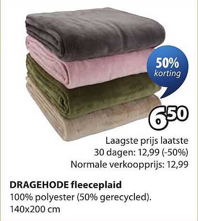 DRAGEHOFDE fleeceplaid 50% korting