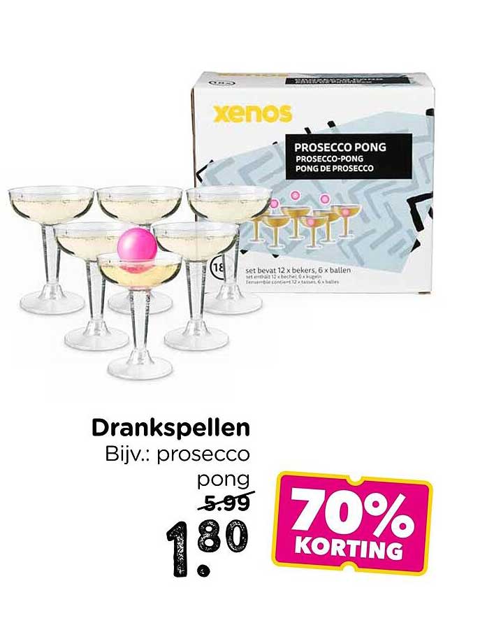 Drankspellen Bijv.: prosecco pong 70% KORTING