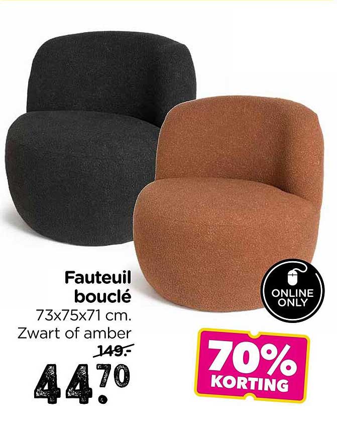 Fauteuil bouclé 70% korting