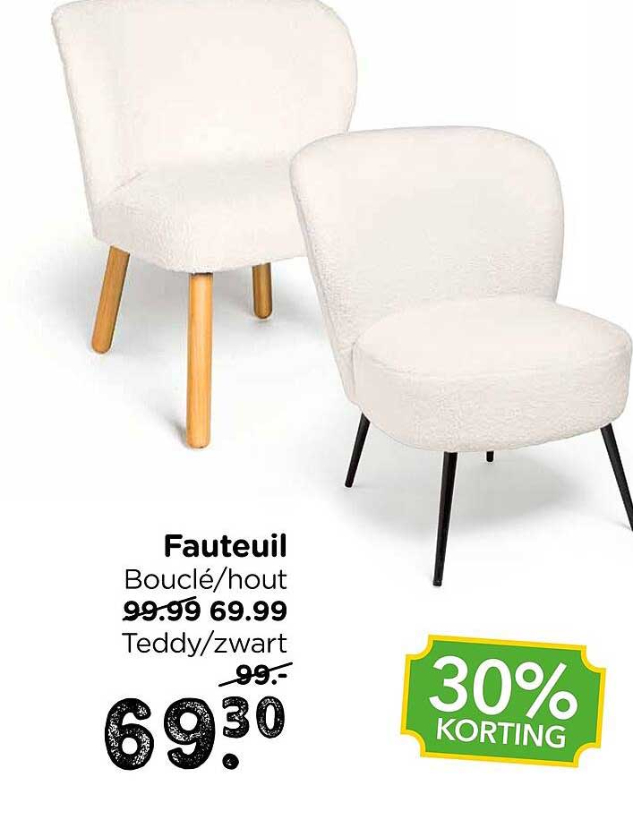 Fauteuil Bouclé/hout Teddy/zwart 30% KORTING
