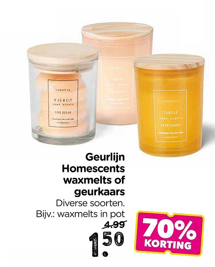 Geurlijn Homescents waxmelts of geurkaars 70% KORTING