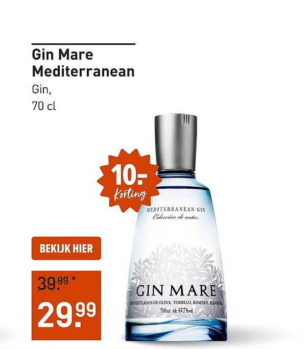 Gin Mare Mediterranean Gin, 70 cl 10,- korting