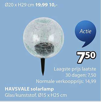 HAVSVALE solarlamp Glas/kunststof. Ø15 x H25 cm