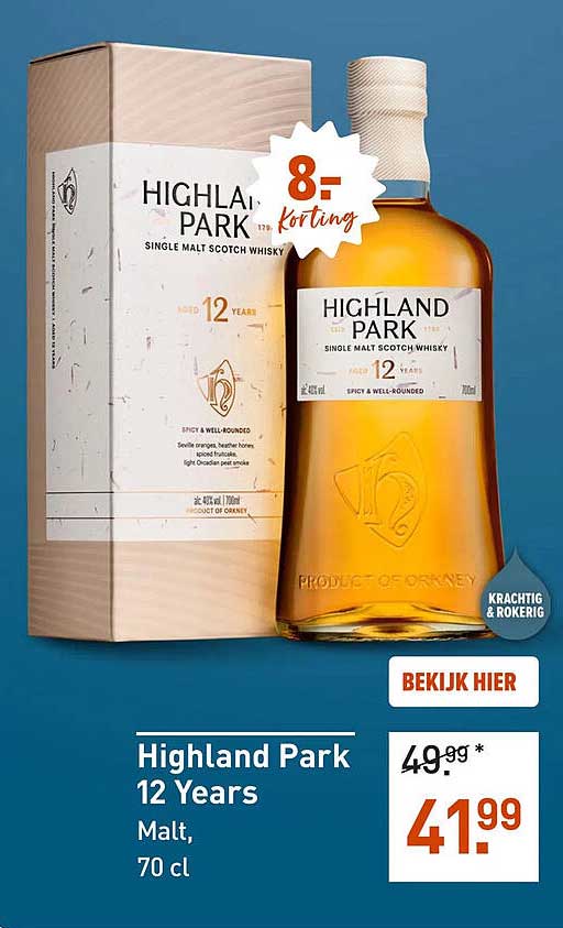 Highland Park 12 Years Malt, 70 cl 8,- korting