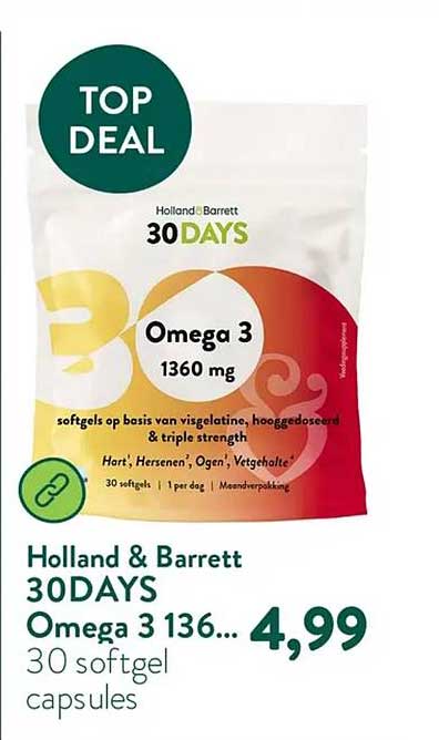 Holland & Barrett 30DAYS Omega 3 1360 mg 30 softgel capsules