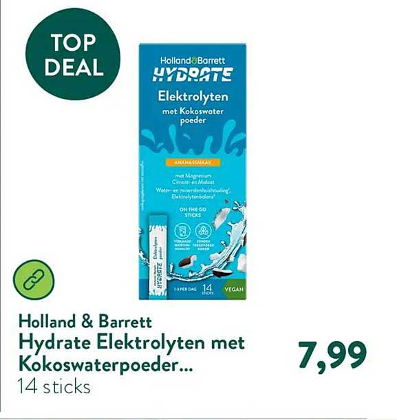 Holland & Barrett Hydrate Elektrolyten met Kokoswaterpoeder... 14 sticks