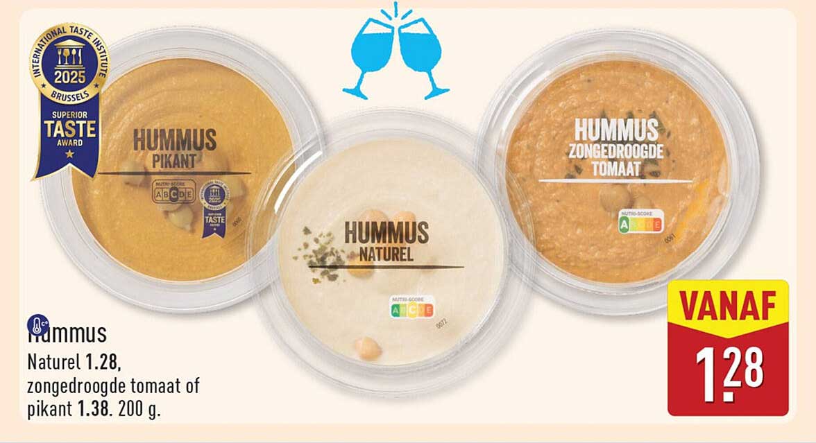 Hummus naturel, zongedroogde tomaat of pikant
