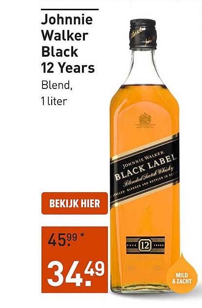 Johnnie Walker Black 12 Years Blend, 1 liter