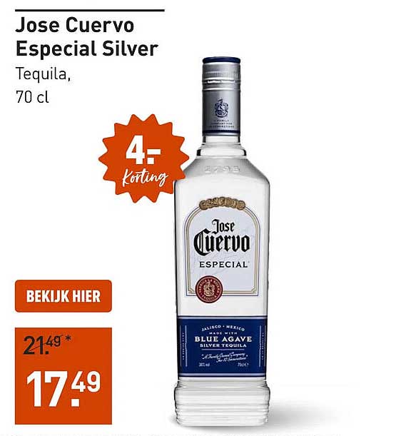 Jose Cuervo Especial Silver Tequila, 70 cl 4,- korting