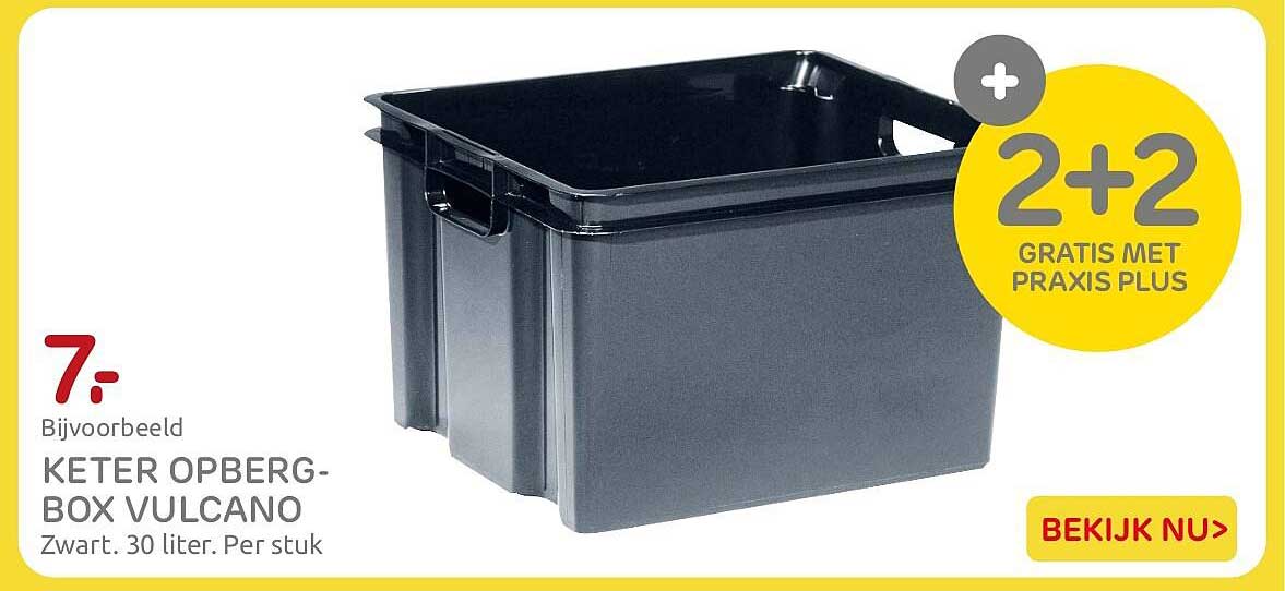 KETER OPBERG-BOX VULCANO Zwart, 30 liter. Per stuk 2+2 gratis met Praxis Plus