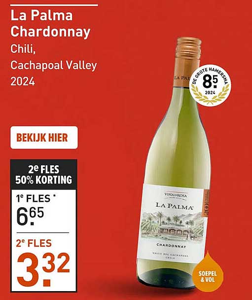 La Palma Chardonnay Chili, Cachapoal Valley 2024 2e fles 50% korting