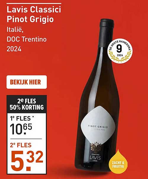 Lavis Classici Pinot Grigio Italië, DOC Trentino 2024 2e fles 50% korting