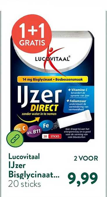 Lucovitaal IJzer Bisglycinaat... 20 sticks 1+1 GRATIS