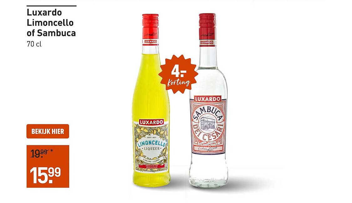 Luxardo Limoncello of Sambuca 70 cl 4= korting