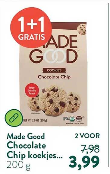 Made Good Chocolate Chip koekjes... 200 g 1+1 gratis