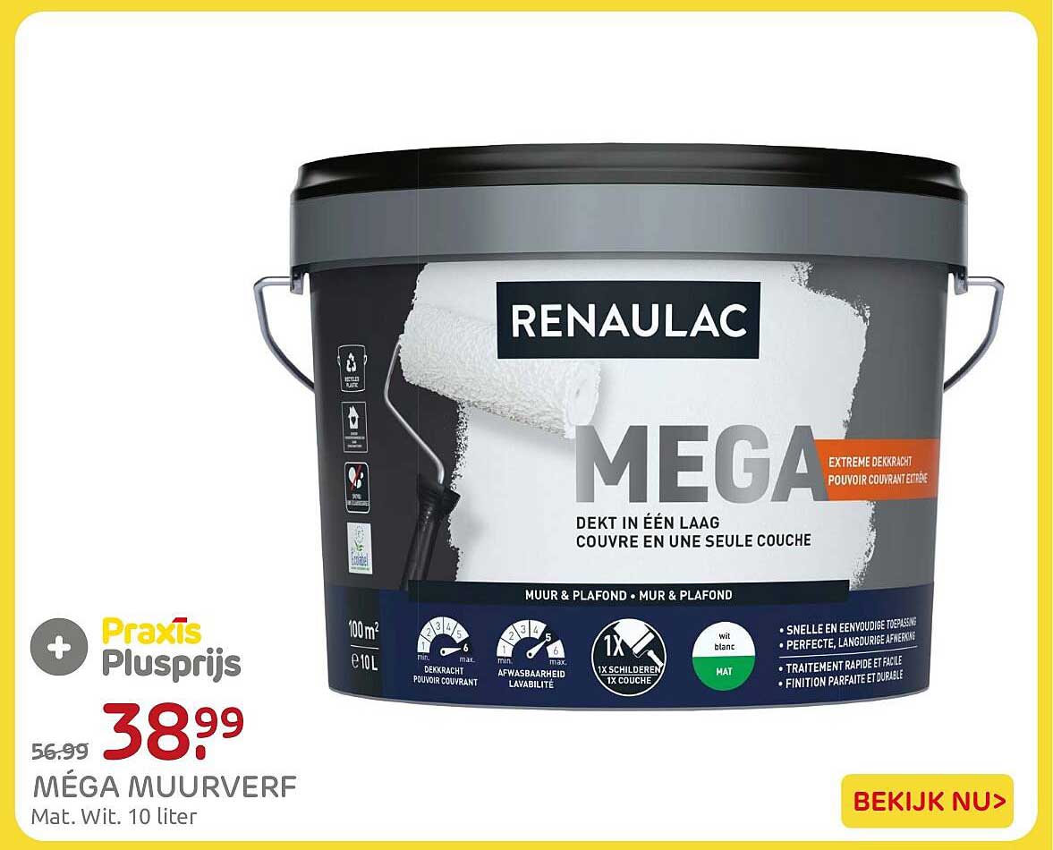 MÉGA MUURVERF Mat. Wit. 10 liter