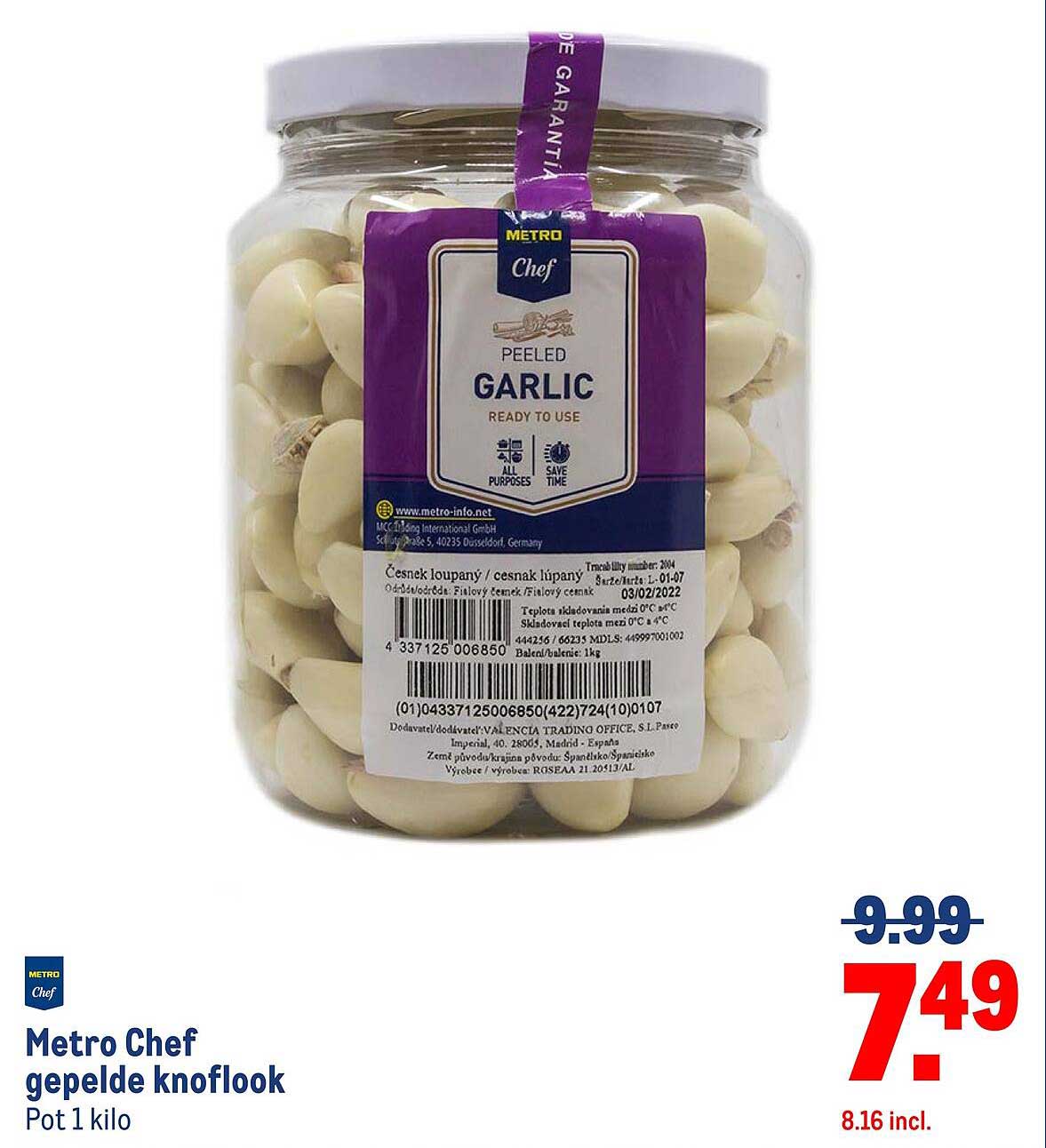 Metro Chef gepelde knoflook Pot 1 kilo