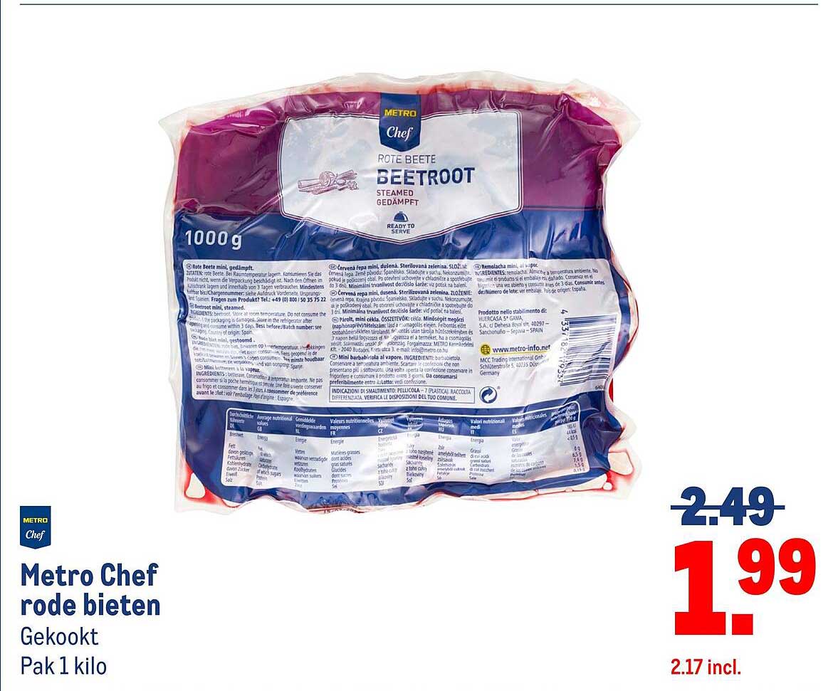 Metro Chef rode bieten Gekookt Pak 1 kilo
