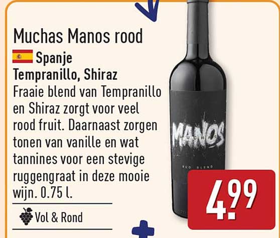 Muchas Manos rood Spanje Tempranillo, Shiraz