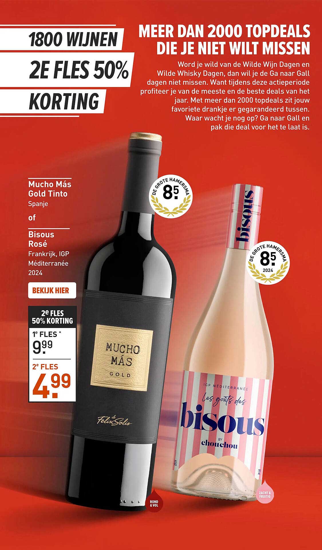Mucho Más Gold Tinto Spanje of Bisous Rosé Frankrijk, IGP Méditerranée 2024 2e fles 50% korting