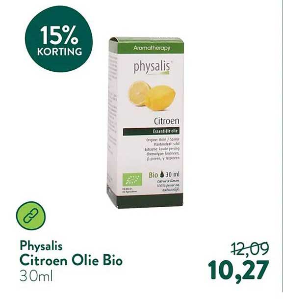 Physalis Citroen Olie Bio 30ml 15% KORTING