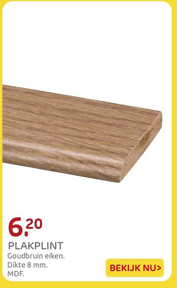 PLAKPLINT Goudbruin eiken. Dikte 8 mm. MDF.
