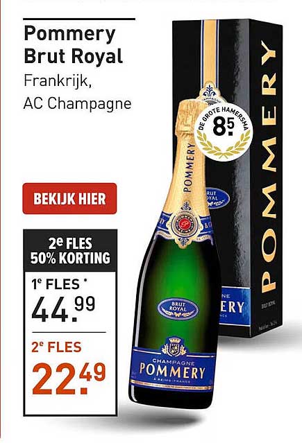 Pommery Brut Royal 2e fles 50% korting