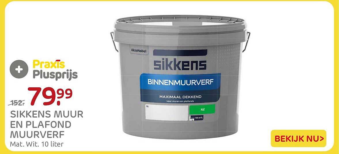 Praxis Plusprijs Sikkens muur en plafond muurverf Mat Wit 10 liter