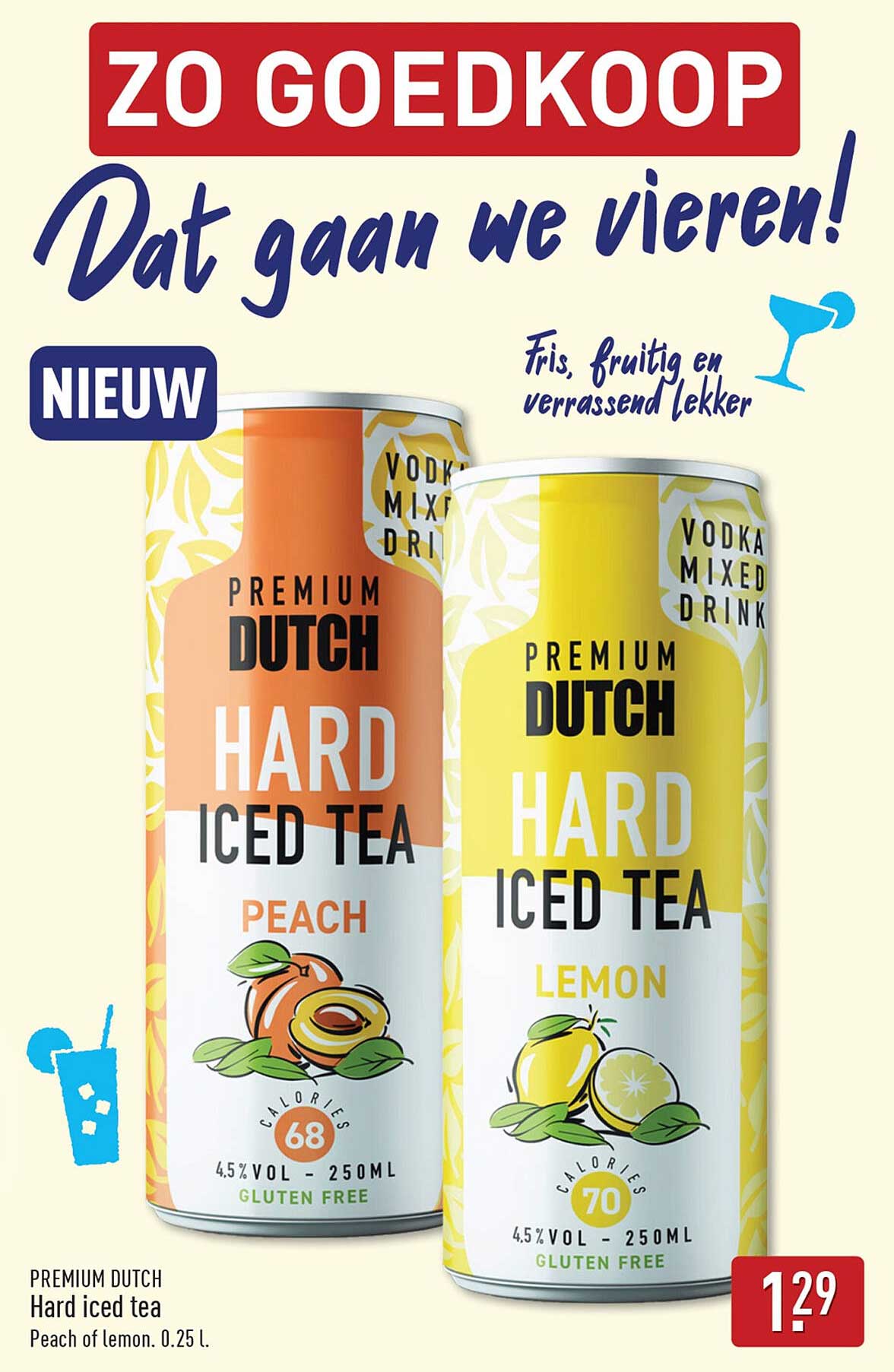 Premium Dutch Hard iced tea Peach of lemon. 0.25 l.