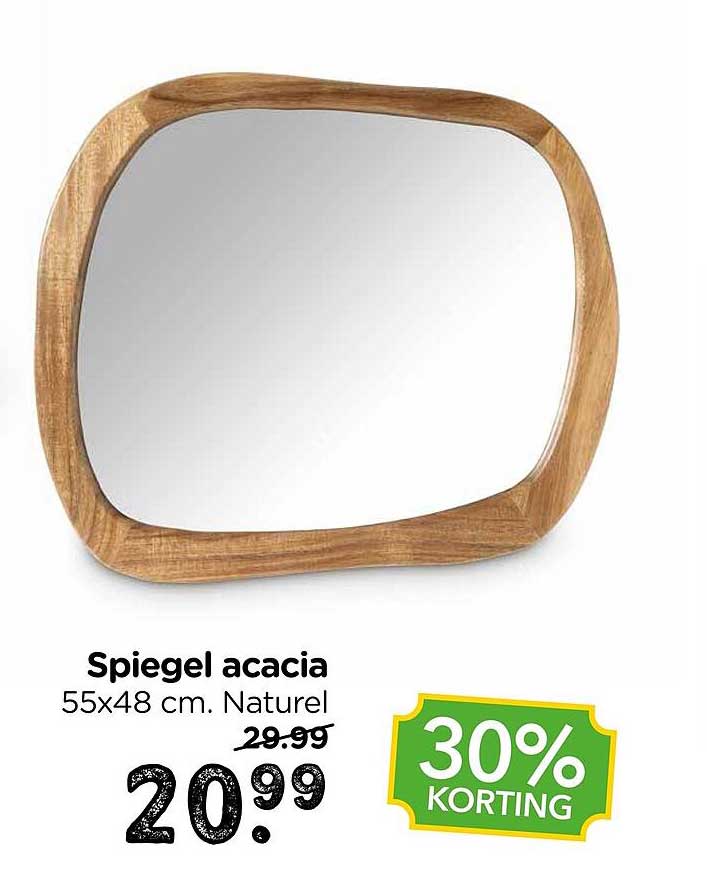 Spiegel acacia 55x48 cm. Naturel 30% KORTING