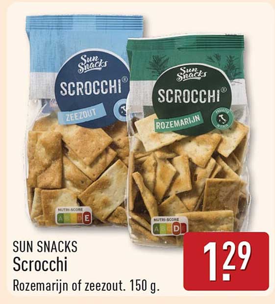 SUN SNACKS Scrocchi Rozemarijn of zeezout. 150 g.