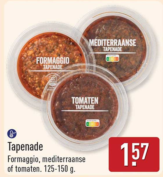 Tapenade Formaggio, mediterraanse of tomaten. 125-150 g.