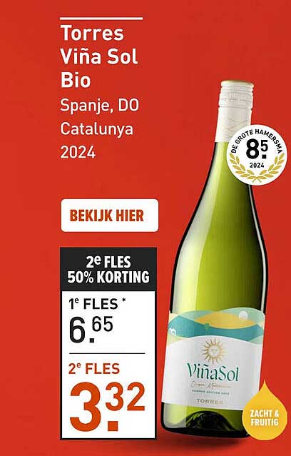 Torres Viña Sol Bio Spanje, DO Catalunya 2024 2e FLES 50% KORTING