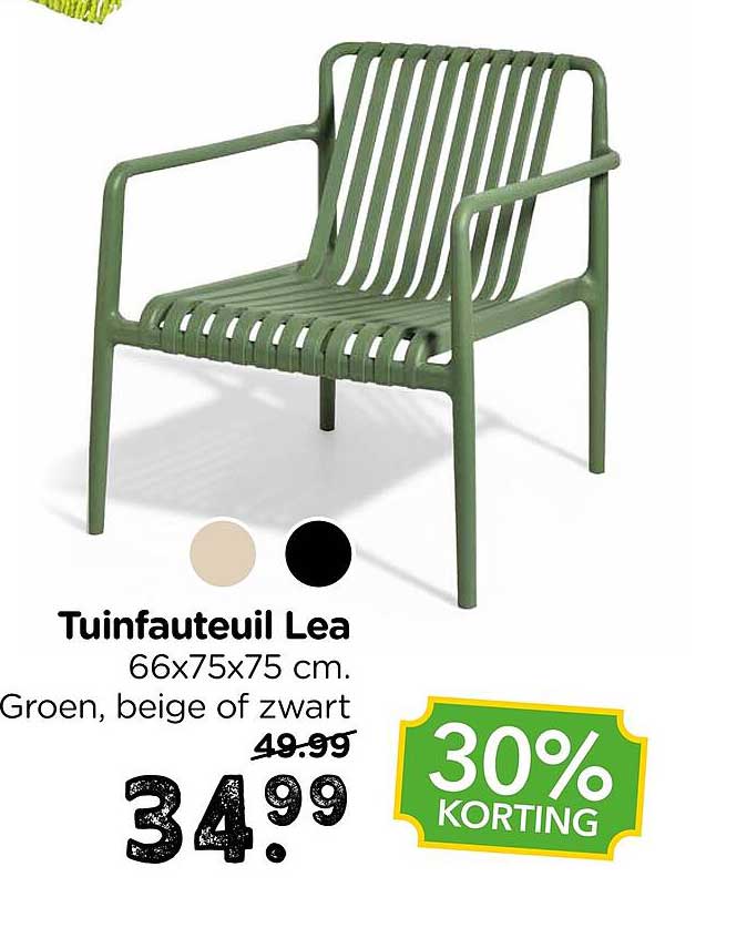 Tuinfauteuil Lea 66x75x75 cm. Groen, beige of zwart 30% KORTING