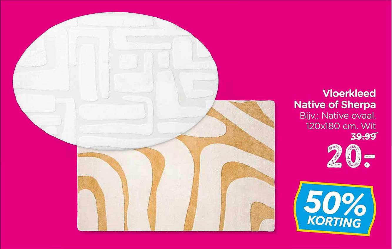 Vloerkleed Native of Sherpa Bijv.: Native ovaal. 120x180 cm. Wit 50% KORTING