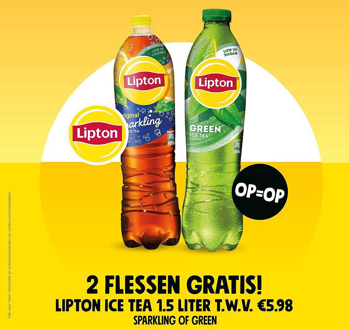 2 flessen gratis! Lipton Ice Tea 1.5 liter t.w.v. €5.98 Sparkling of Green