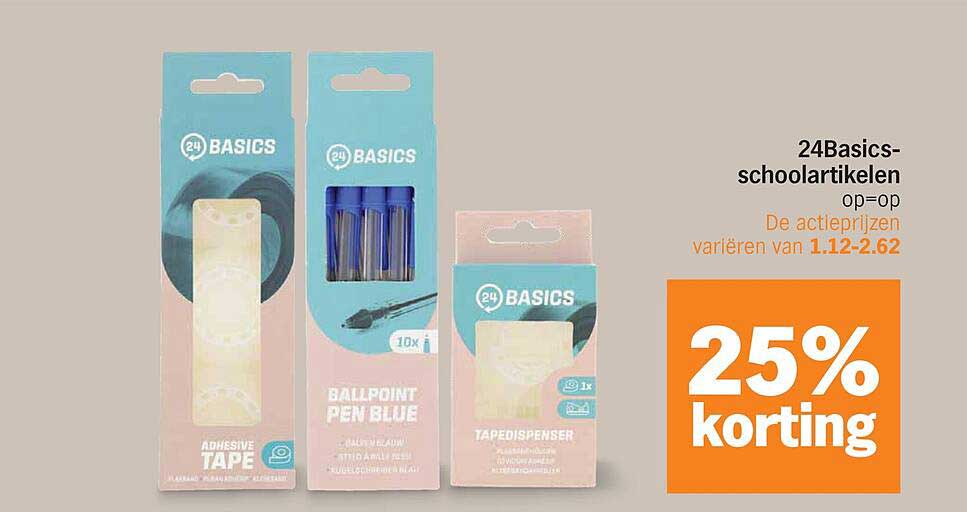 24Basics-schoolartikelen op=op 25% korting