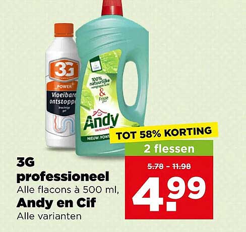 3G professioneel Alle flacons à 500 ml, Andy en Cif Alle varianten TOT 58% KORTING 2 flessen