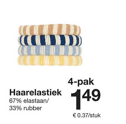 4-pak Haarelastiek 67% elastaan/ 33% rubber
